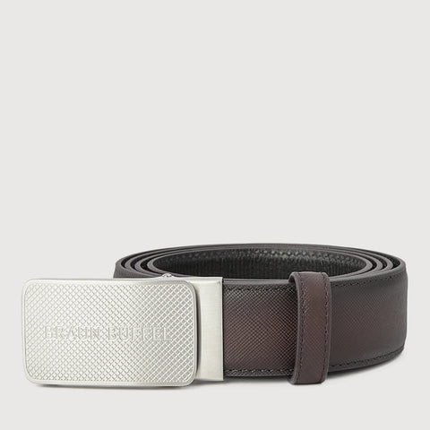 FINE GRAIN PRINTED LEATHER BELT WITH NICKEL IN SATIN FINISH STAINLESS STEEL AUTO BUCKLE