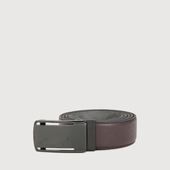SAFFIANO PRINTED LEATHER BELT WITH GUN SATIN FINISH IN STAINLESS STEEL AUTO BUCKLE
