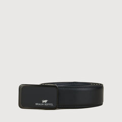 SAFFIANO LEATHER BELT IN SATIN GUN FINISH WITH STAINLESS STEEL PLATE BUCKLE