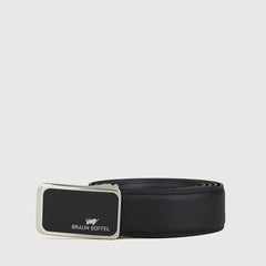 NAPPA LEATHER BELT IN SATIN NICKEL FINISH WITH STAINLESS STEEL PLATE BUCKLE