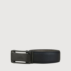 EMBOSSED LEATHER BELT IN SATIN GUN FINISH WITH AUTO STAINLESS STEEL BUCKLE