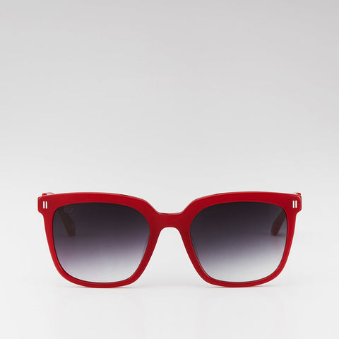 AMELIE SQUARE-FRAME ACETATE SUNGLASSES IN TRANSPARENT MAROON WITH GRADIENT GREY LENS